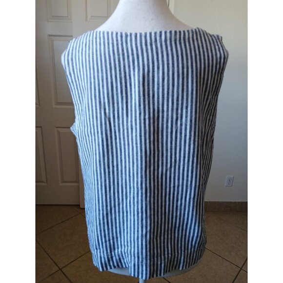 Liz ClaiborneLinen Blend White Navy Striped Sleeveless V-Neck  Shirt Size Small - Picture 2 of 12